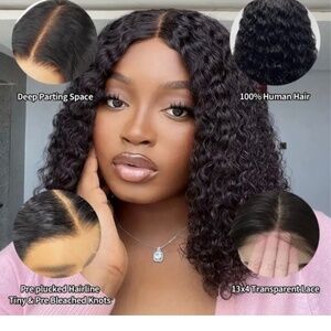 18 inch Black Deep wave , Lace front , Human Hair 200% D